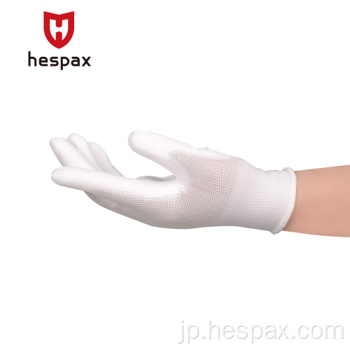 Hespax White Pu PalmコーティングESDハンドグローブ